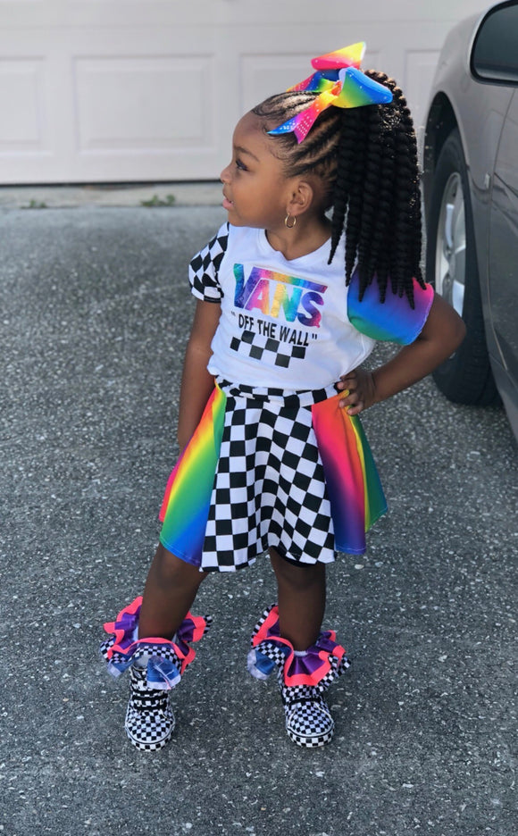 Rainbow checkerboard skirt set