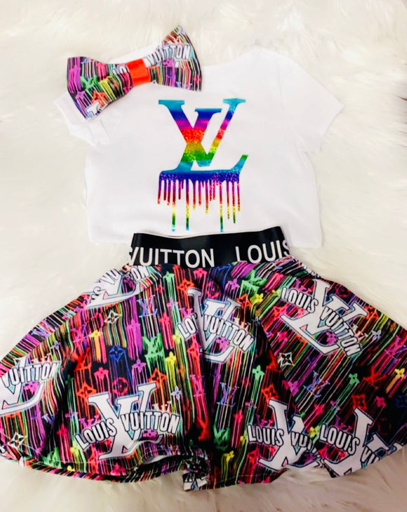 Rainbow LV skirt set